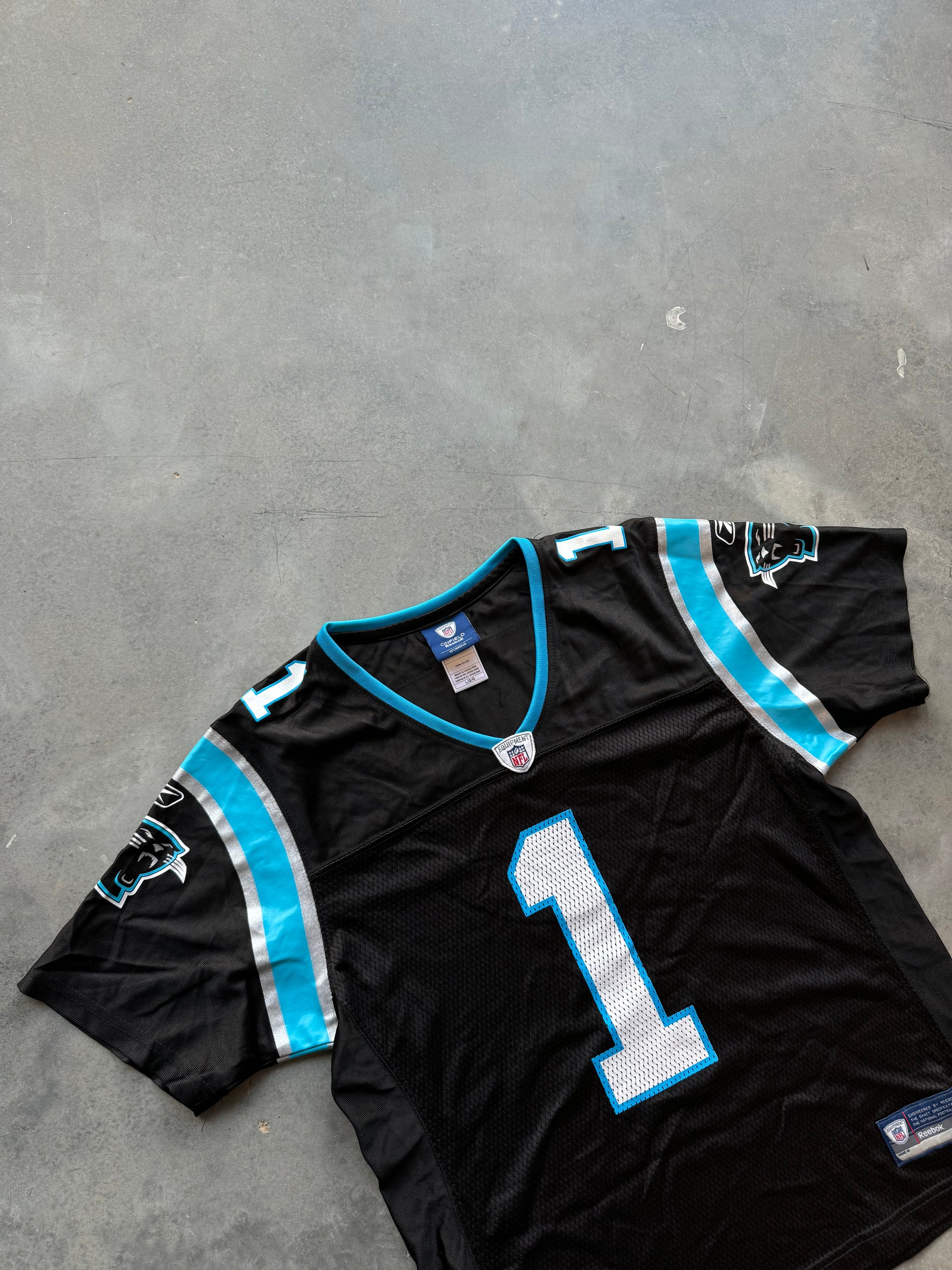 LR 2011 Carolina Panthers Cam Newton Vintage Rookie Year Black Reebok NFL Jersey Women s Large