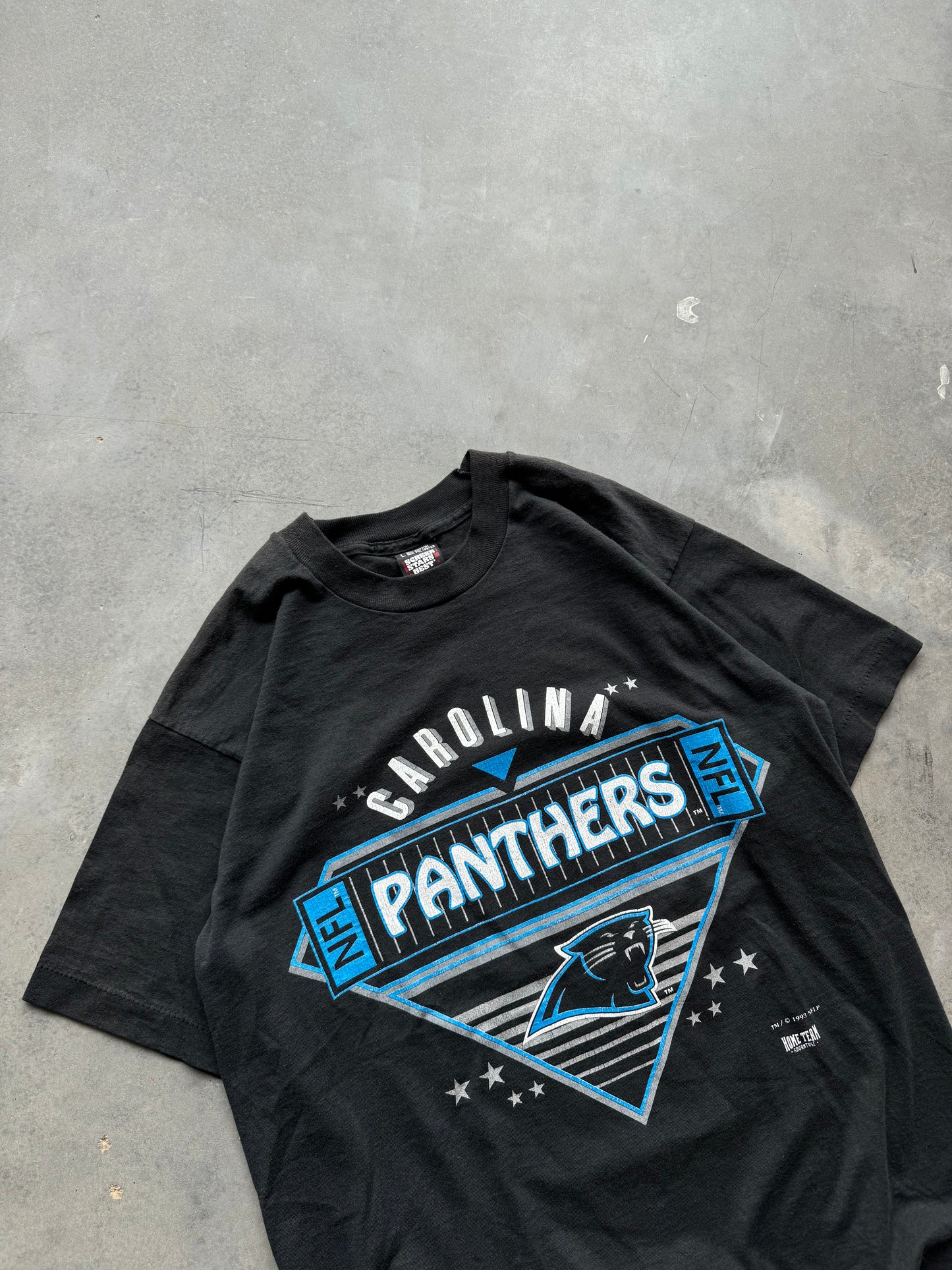 1993 Carolina Panthers Vintage Arch Star Print NFL Tee (Medium)