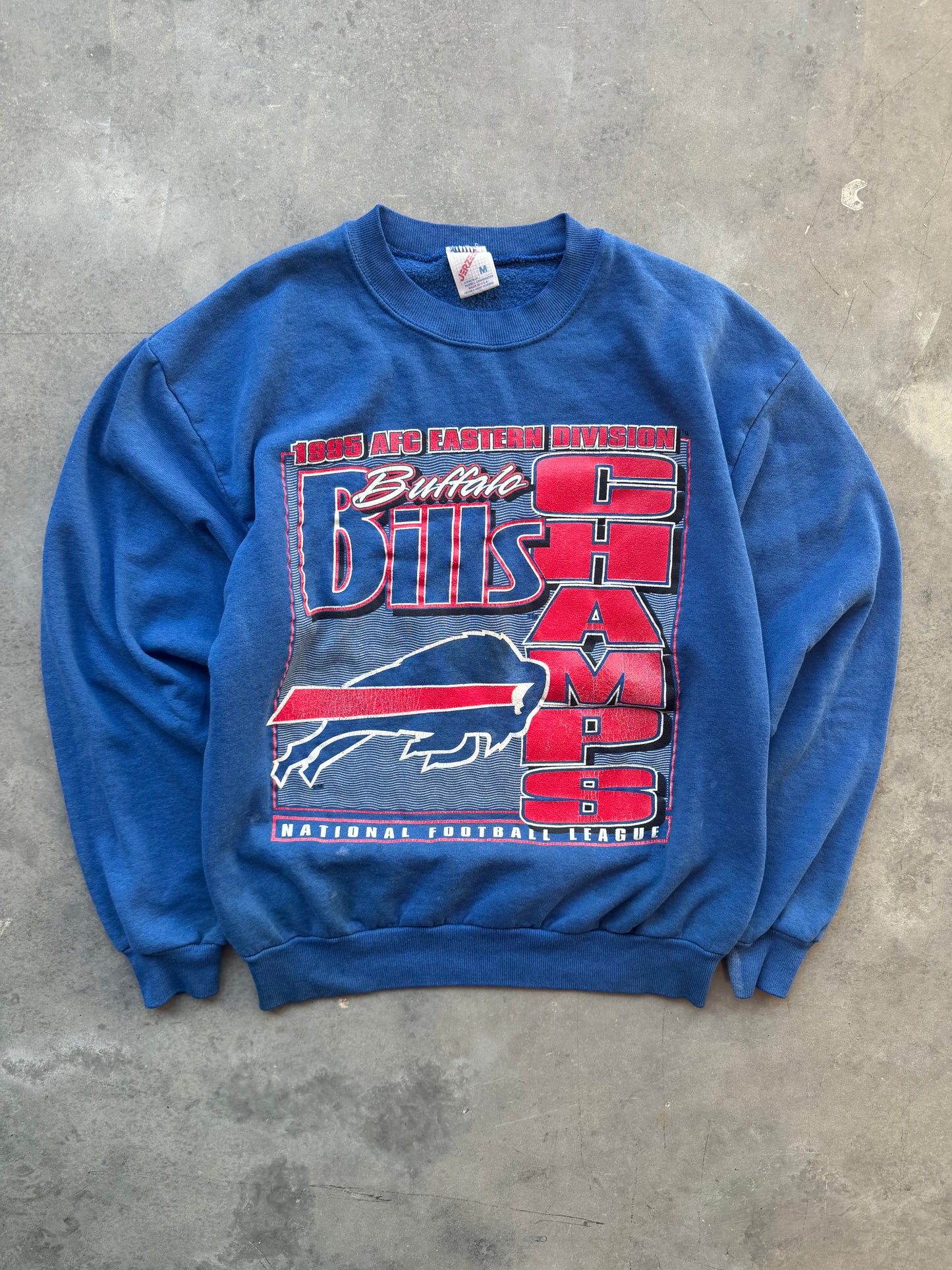 1995 Buffalo Bills AFC East Champions Vintage Distressed NFL Crewneck (Medium)