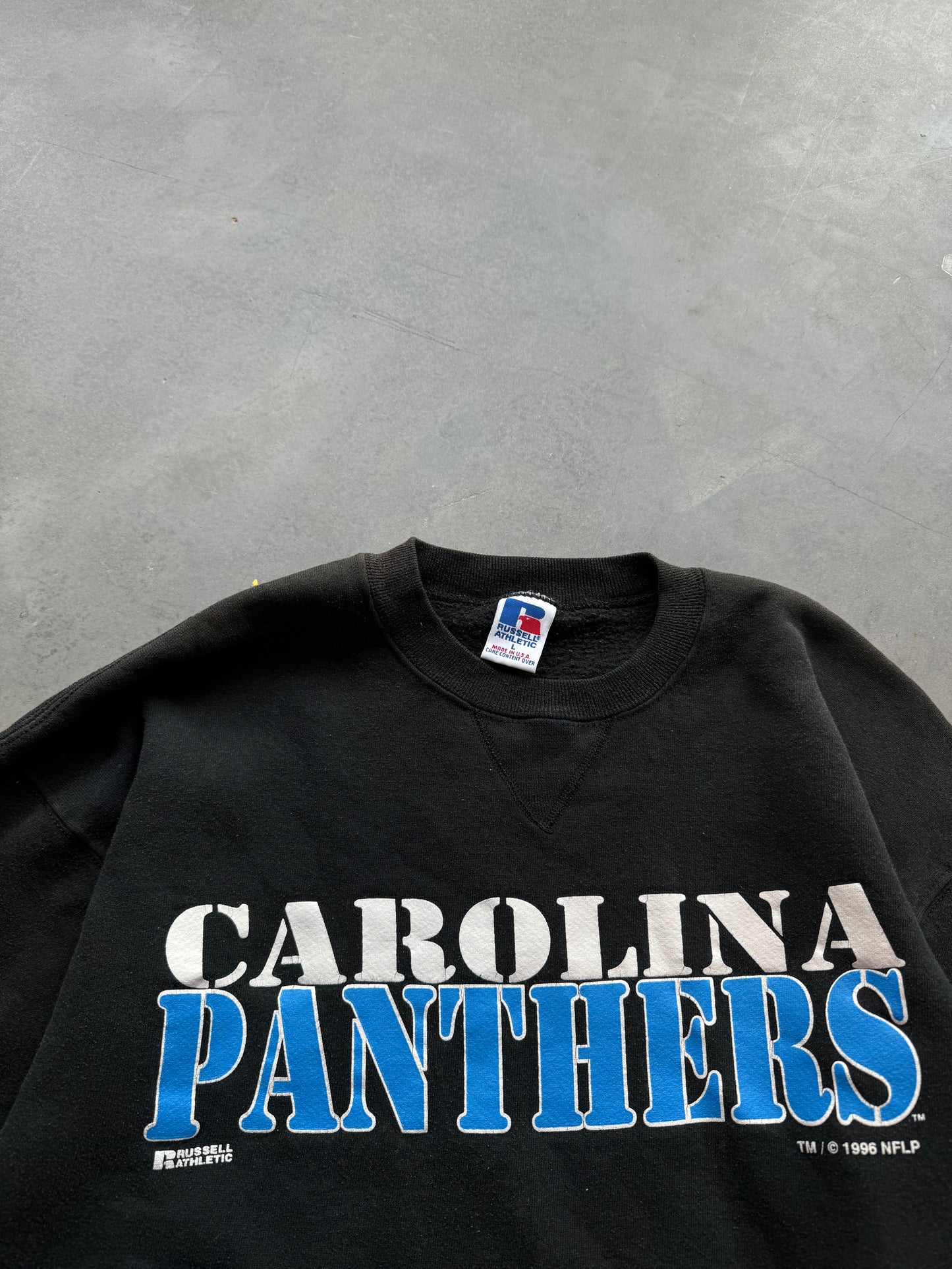 1996 Carolina Panthers Vintage Russell Athletic Bleached NFL Crewneck (Large)