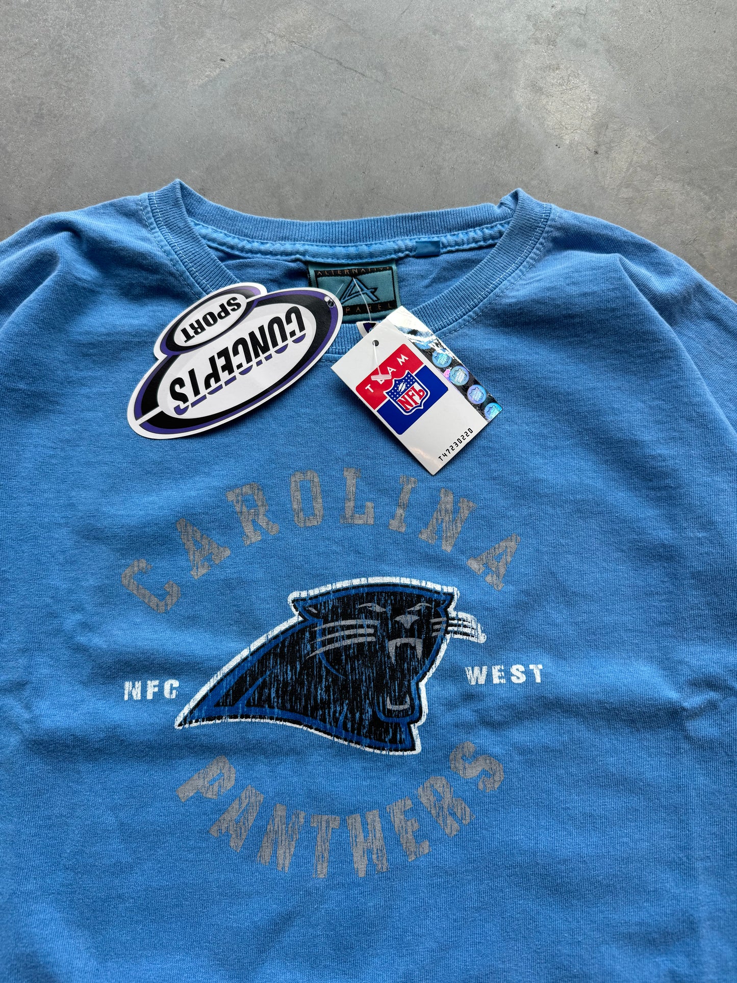 90’s Carolina Panthers Vintage NFC West Stone Washed Blue NFL Tee - Deadstock (Large)