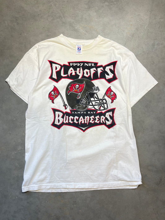 1997 Tampa Bay Buccaneers Vintage NFL Playoffs Logo 7 Tee (Large)