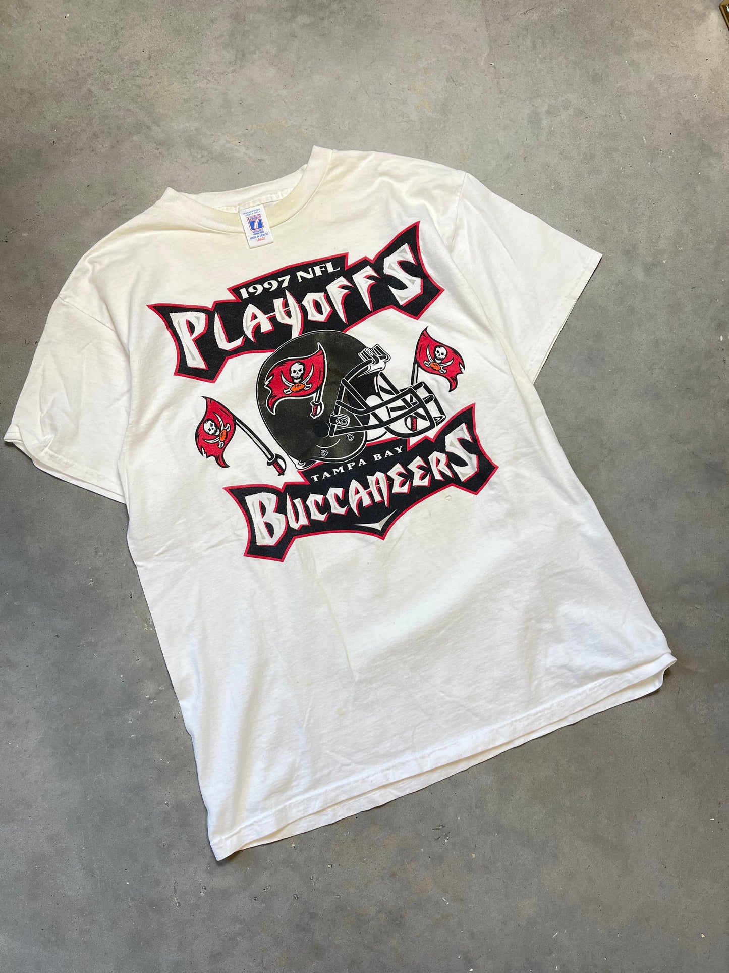 1997 Tampa Bay Buccaneers Vintage NFL Playoffs Logo 7 Tee (Large)