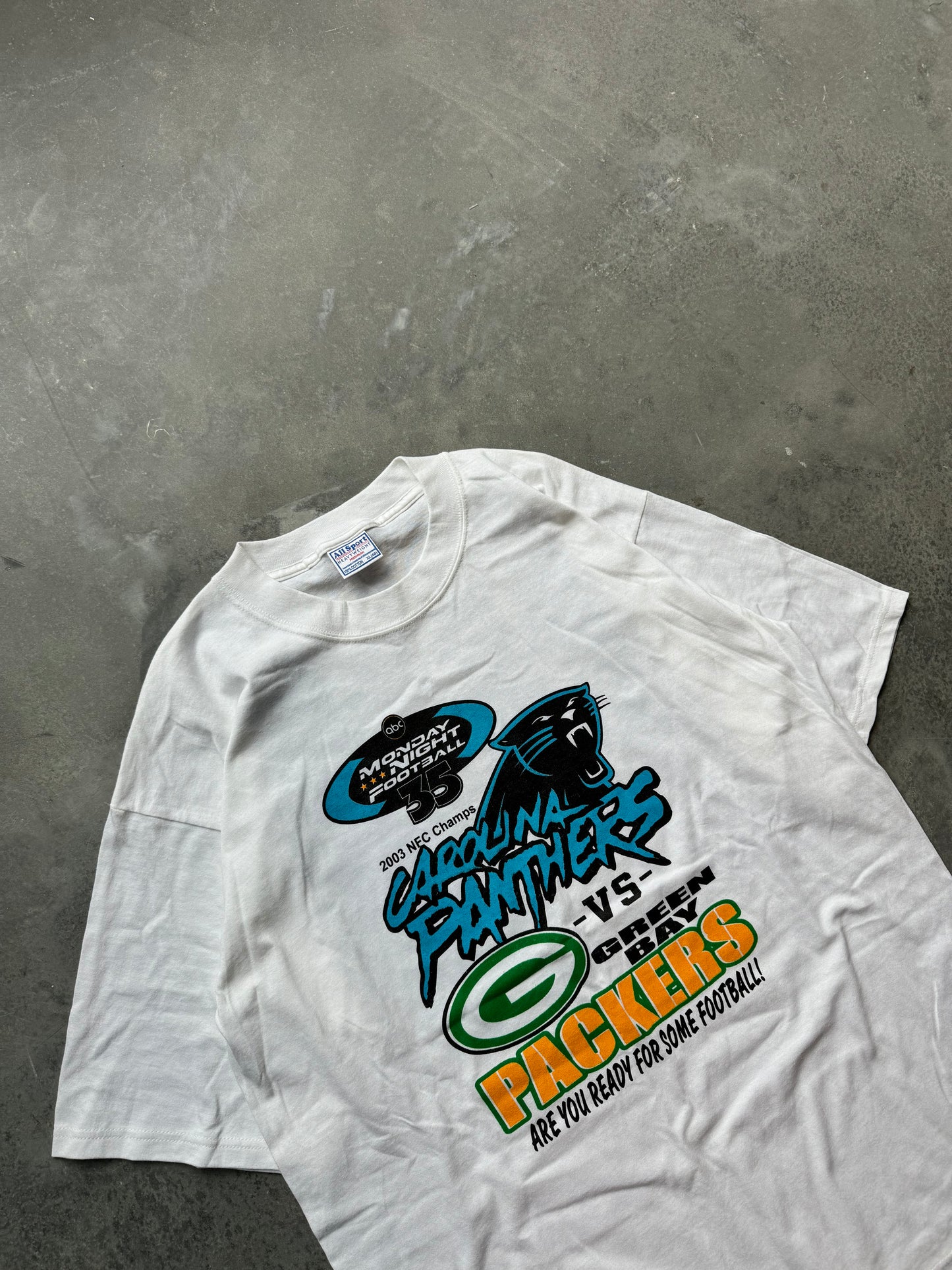 2004 Carolina Panthers vs. Green Bay Packers Monday Night Football Kickoff Weekend Vintage NFL Tee - Deadstock (XL)