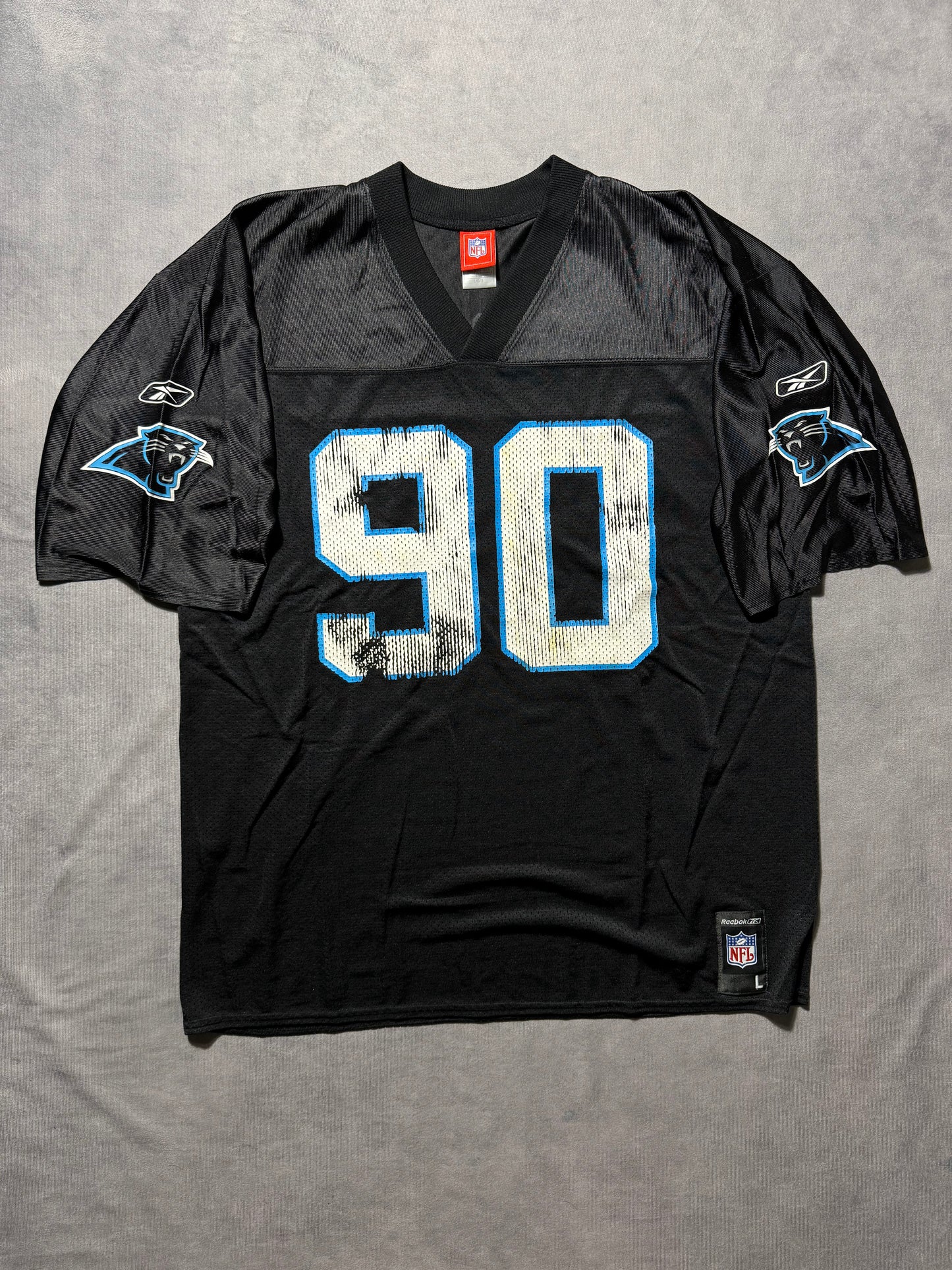00’s Carolina Panthers Julius Peppers Vintage Black Reebok NFL Jersey (Large)