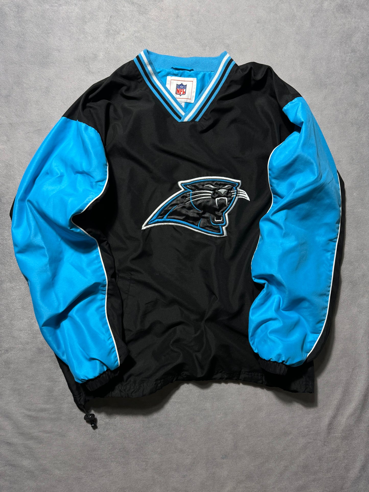 00’s Carolina Panthers Vintage Colorblocked Embroidered Big Logo NFL Pullover Jacket (Large)