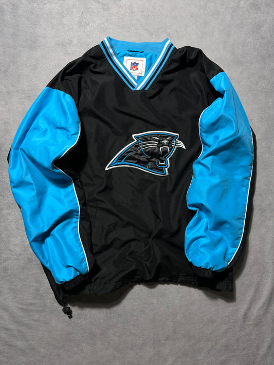 00’s Carolina Panthers Vintage Colorblocked Embroidered Big Logo NFL Pullover Jacket (Large)