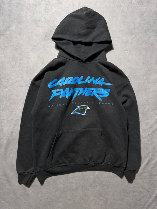 00’s Carolina Panthers Vintage Black Big Logo Cat Scratch Font Heavyweight NFL Hoodie (Medium)