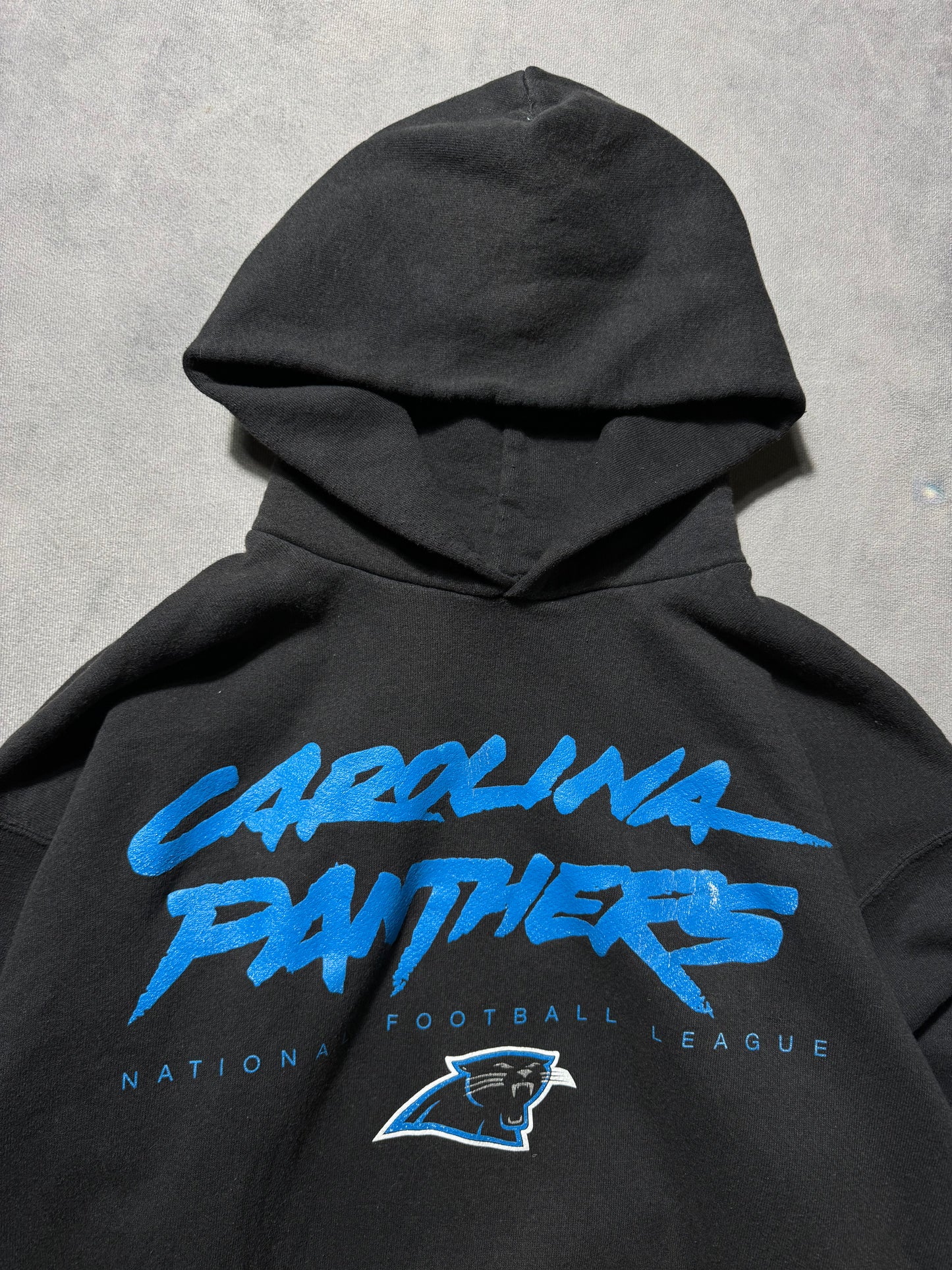 00’s Carolina Panthers Vintage Black Big Logo Cat Scratch Font Heavyweight NFL Hoodie (Medium)