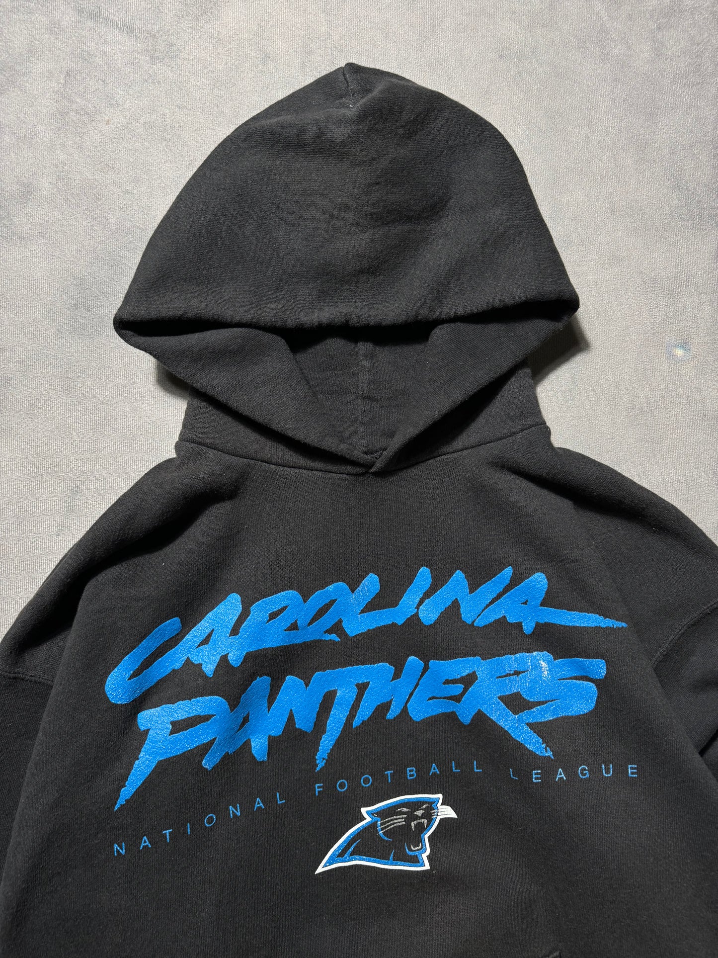 00’s Carolina Panthers Vintage Black Big Logo Cat Scratch Font Heavyweight NFL Hoodie (Medium)