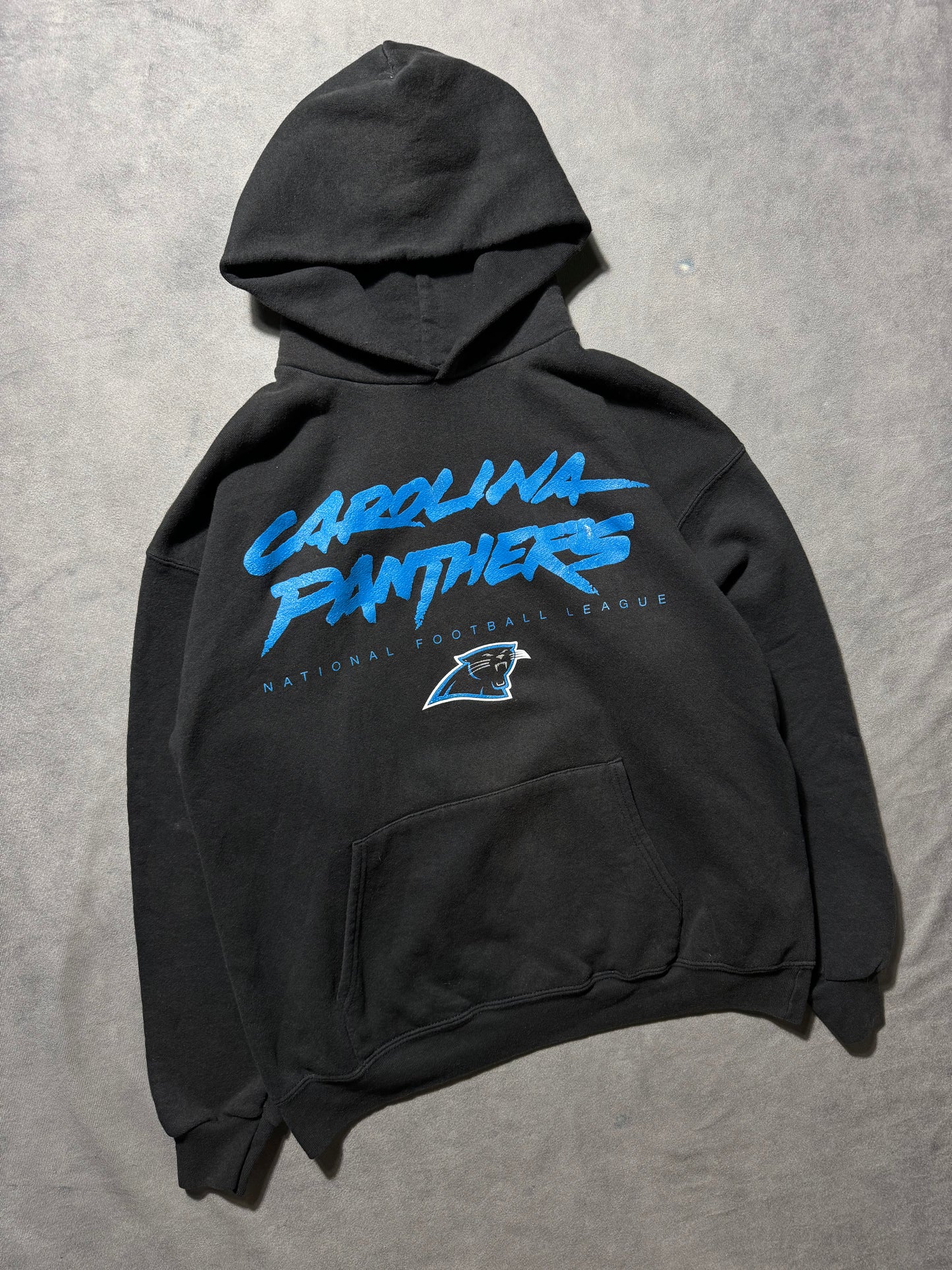 00’s Carolina Panthers Vintage Black Big Logo Cat Scratch Font Heavyweight NFL Hoodie (Medium)
