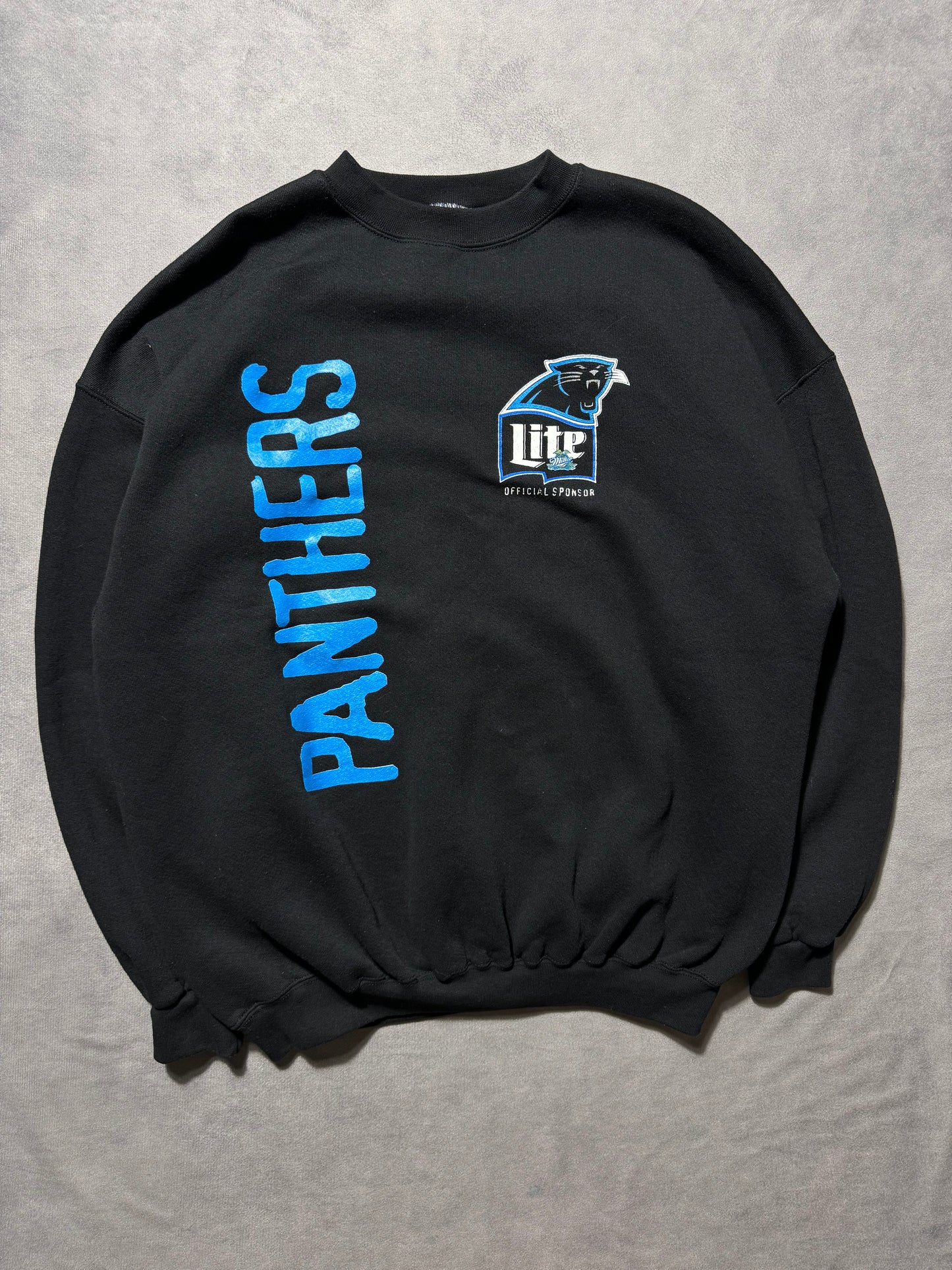90’s Carolina Panthers x Miller Lite Vintage Black Spellout Heavyweight NFL Crewneck (XL)