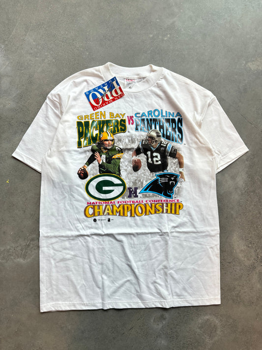 1997 Carolina Panthers vs. Green Bay Packers NFC Championship Vintage QB Match Up NFL Tee - Deadstock (XL)