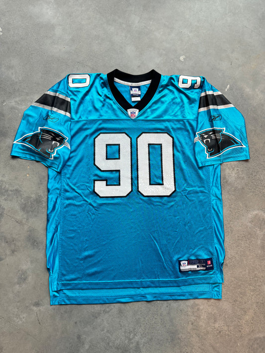 00’s Carolina Panthers Julius Peppers Vintage Electric Blue Reebok NFL Jersey (XL)