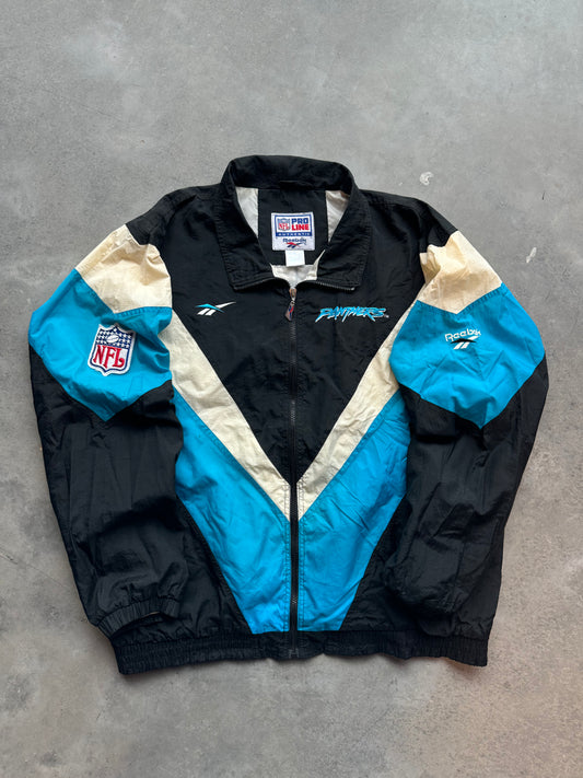 90’s Carolina Panthers Vintage Reebok Cat Scratch Font NFL Pro Line Windbreaker Jacket (XL)