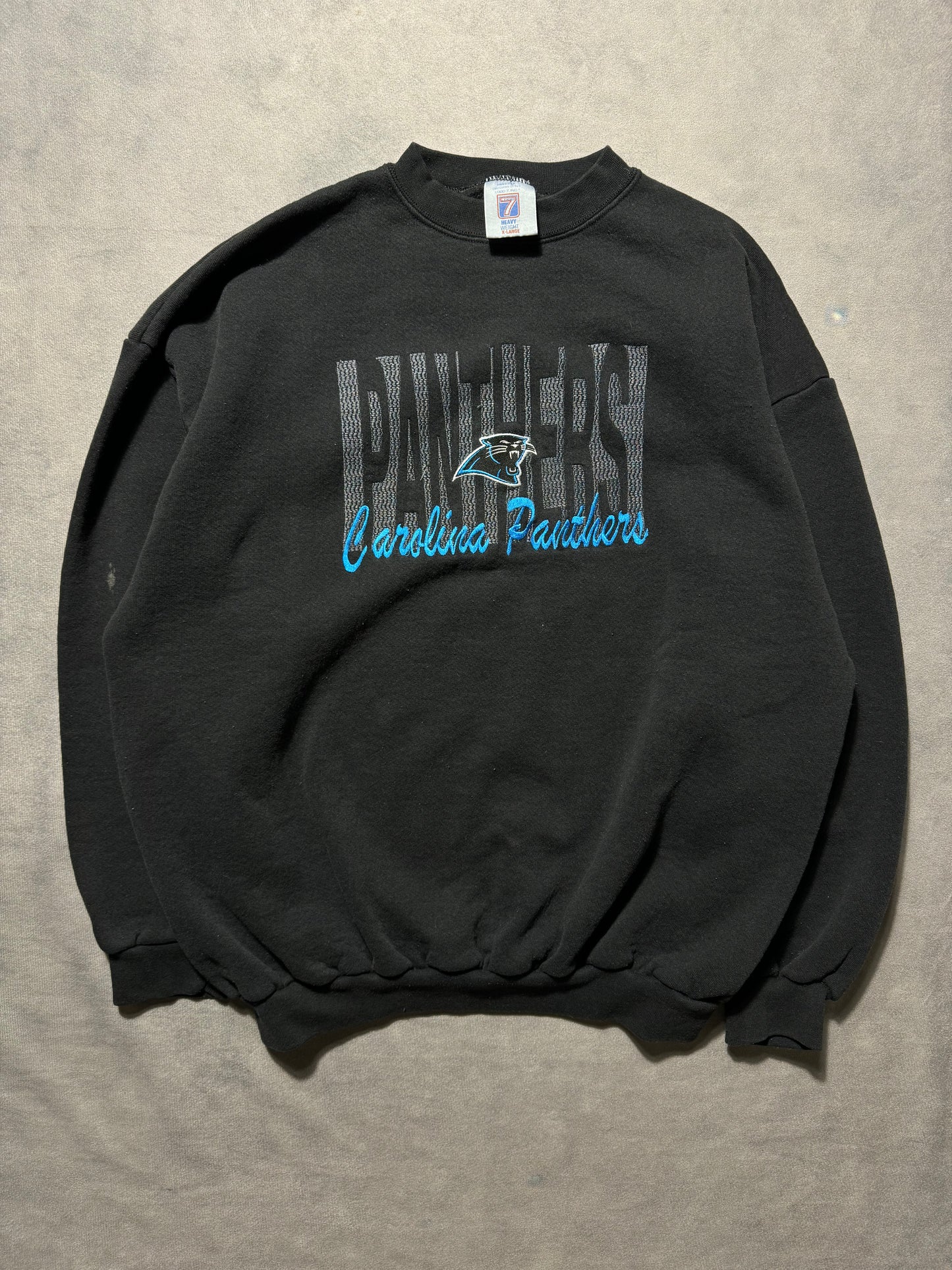 90’s Carolina Panthers Vintage Black Logo 7 Embroidered NFL Crewneck (XL)