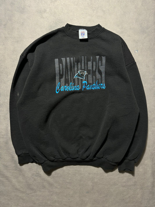 90’s Carolina Panthers Vintage Black Logo 7 Embroidered NFL Crewneck (XL)