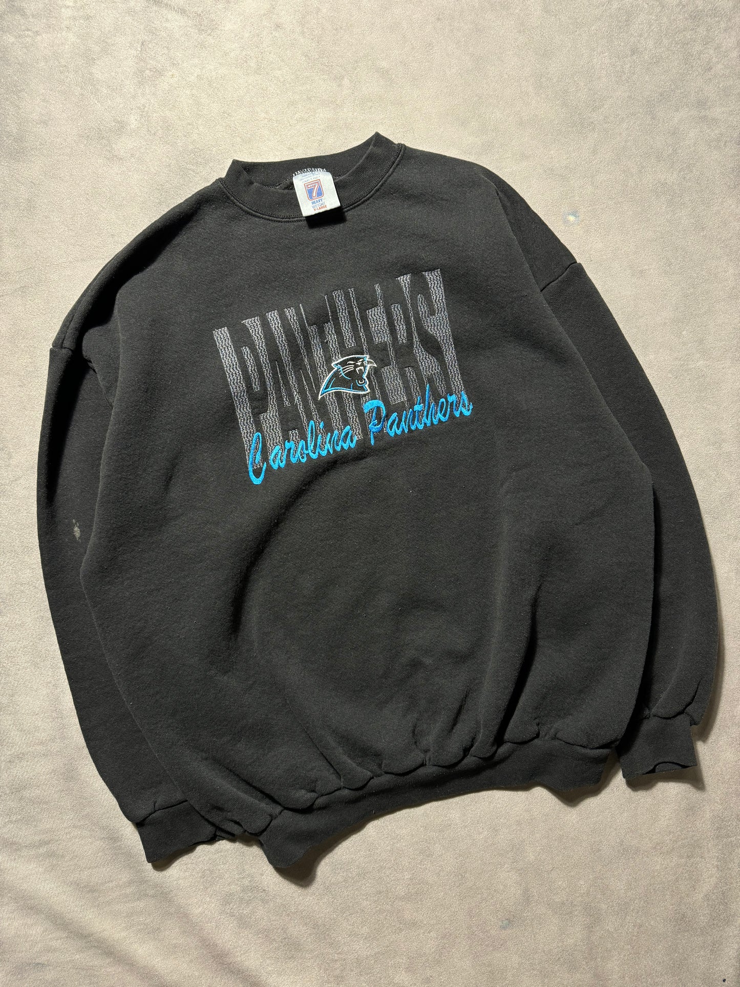 90’s Carolina Panthers Vintage Black Logo 7 Embroidered NFL Crewneck (XL)