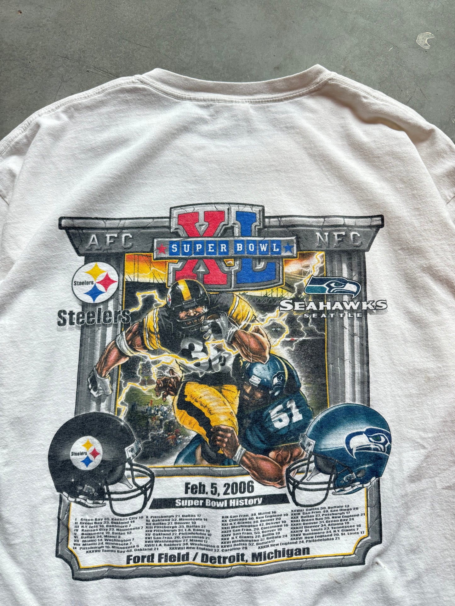 2006 Pittsburgh Steelers vs. Seattle Seahawks Super Bowl XL Caricature NFL Tee (XL)