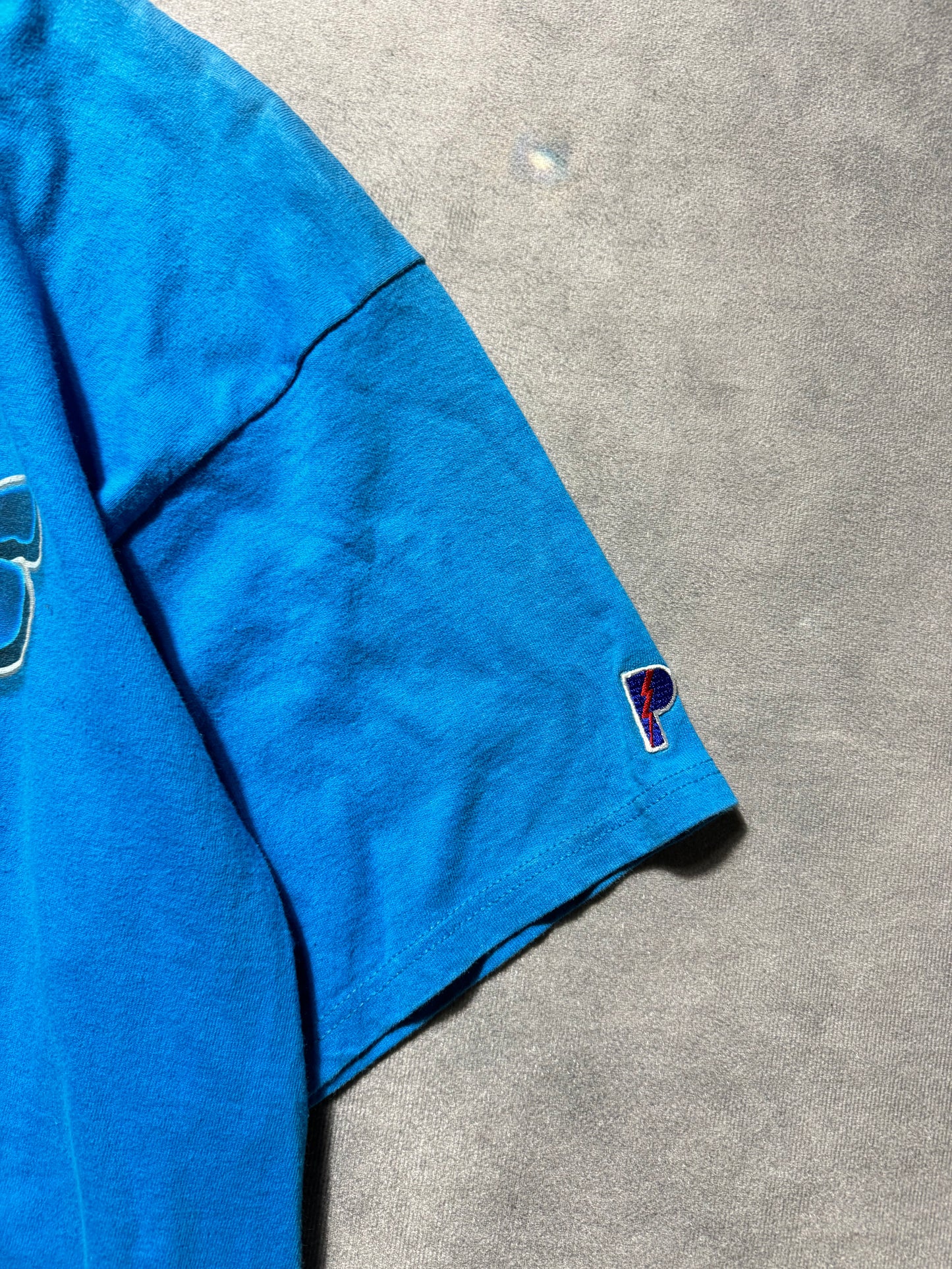 90’s Carolina Panthers Vintage Blue Pro Player Cat Scratch Font NFC Western Division Helmet NFL Tee (Large)