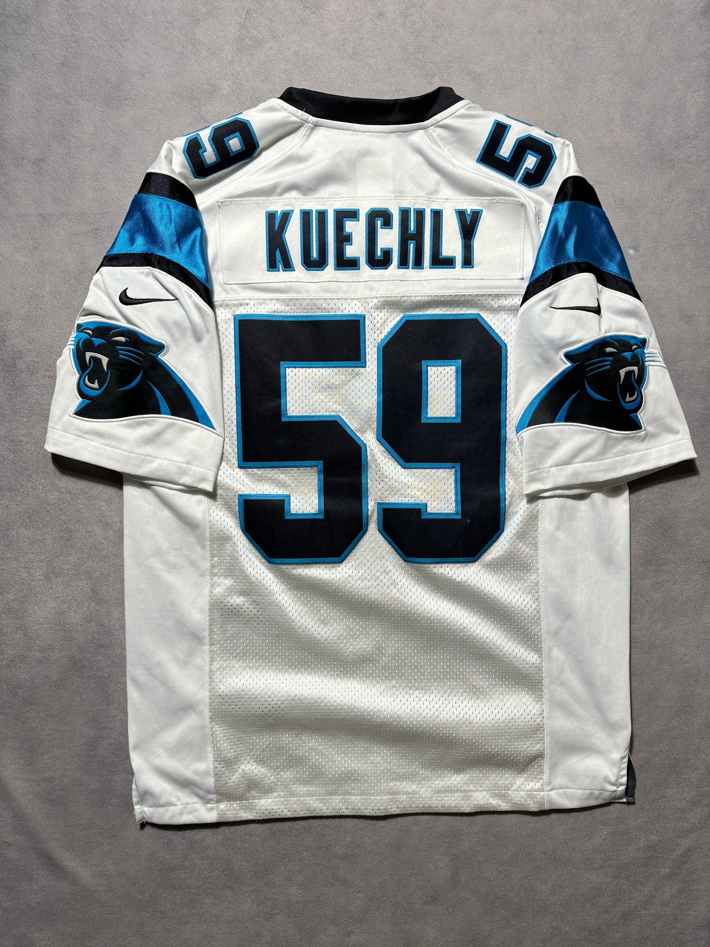 2015 Carolina Panthers Luke Kuechly Nike White Vapor Limited Stitched On Field NFL Jersey (Medium)