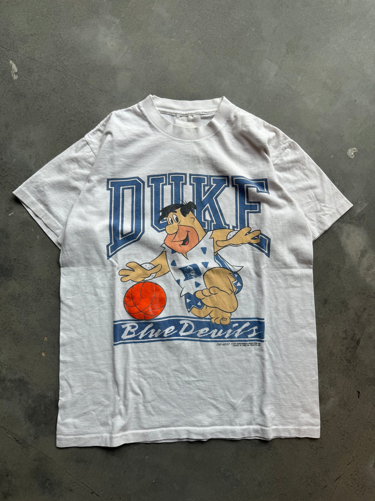 1990 Duke Blue Devils x Fred Flintstone Vintage College Basketball Tee (Medium)