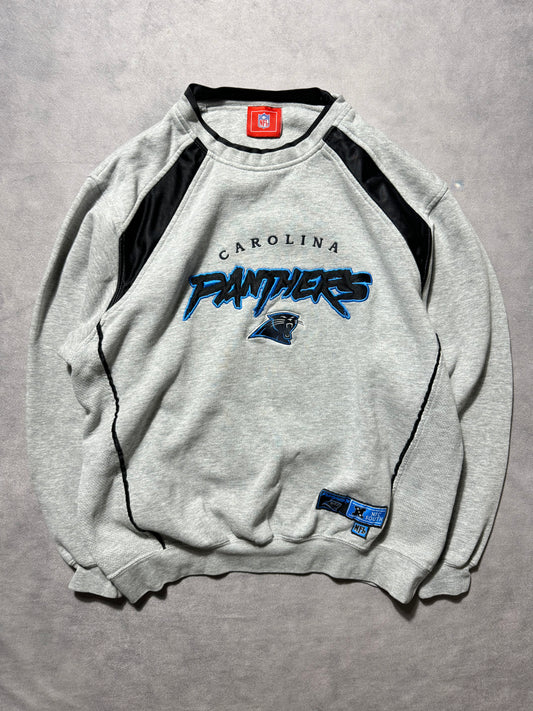 00’s Carolina Panthers Vintage Grey Embroidered Cat Scratch Font Heavyweight NFL Crewneck (Medium)