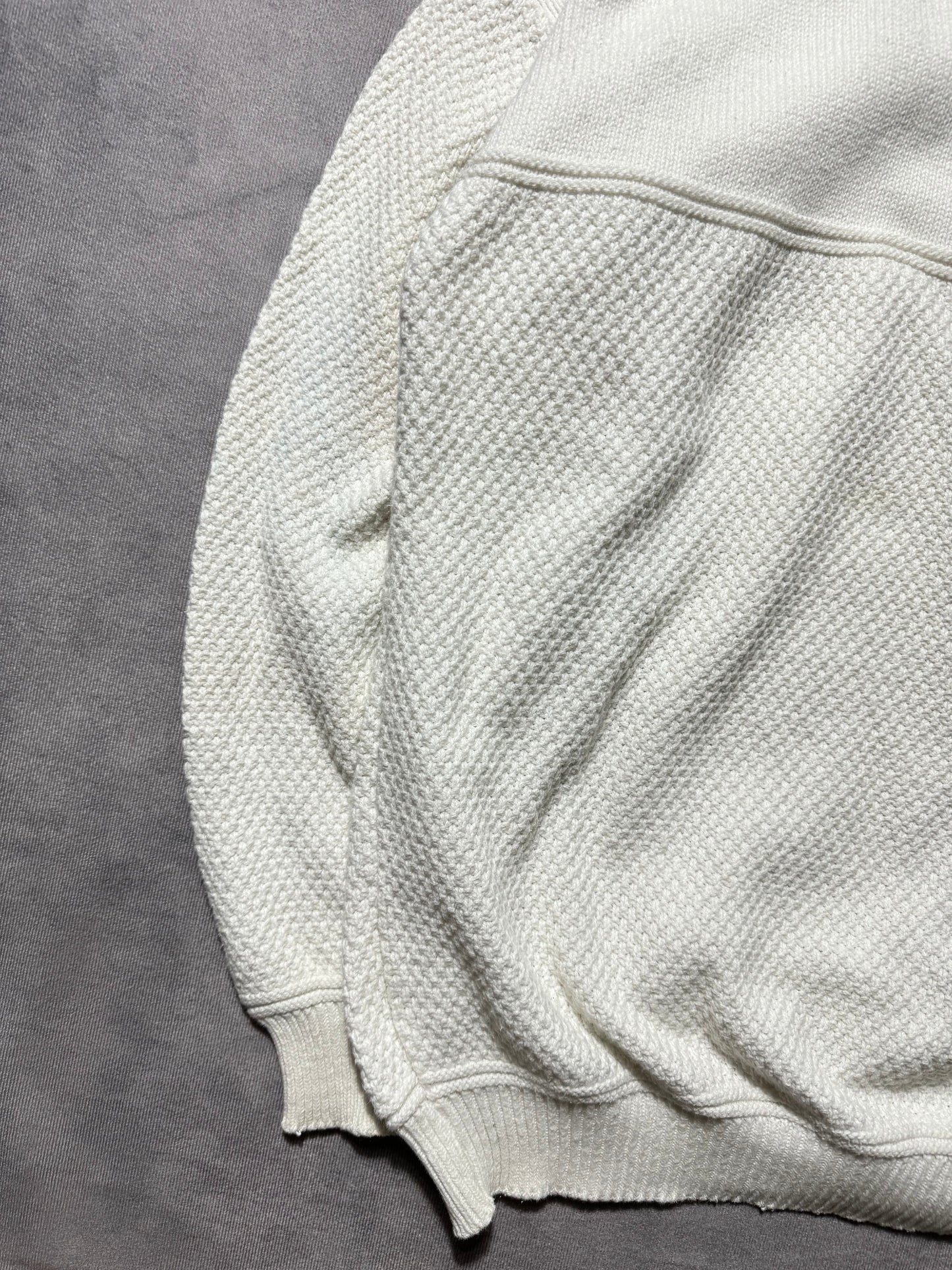 90’s Carolina Panthers Vintage White Nutmeg Mills Embroidered Woven Knit NFL Sweater (Medium)