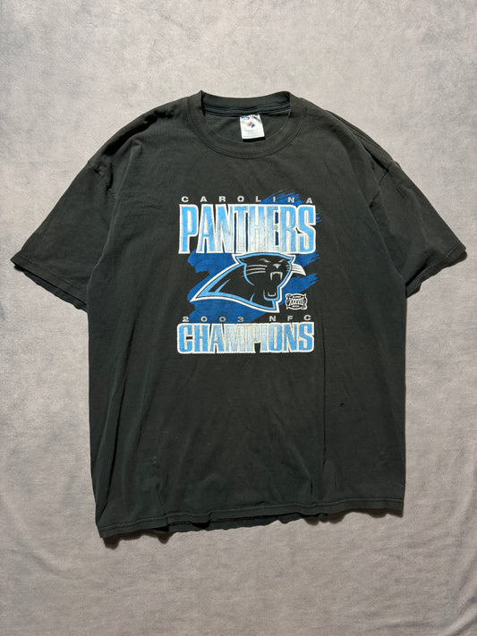 2003 Carolina Panthers Vintage Faded Black Distressed NFC Champions Super Bowl XXXVIII Tee (XXL)