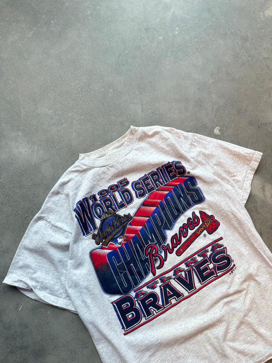 1995 Atlanta Braves World Series Champions Vintage Heather Grey Logo 7 Tee (Large)