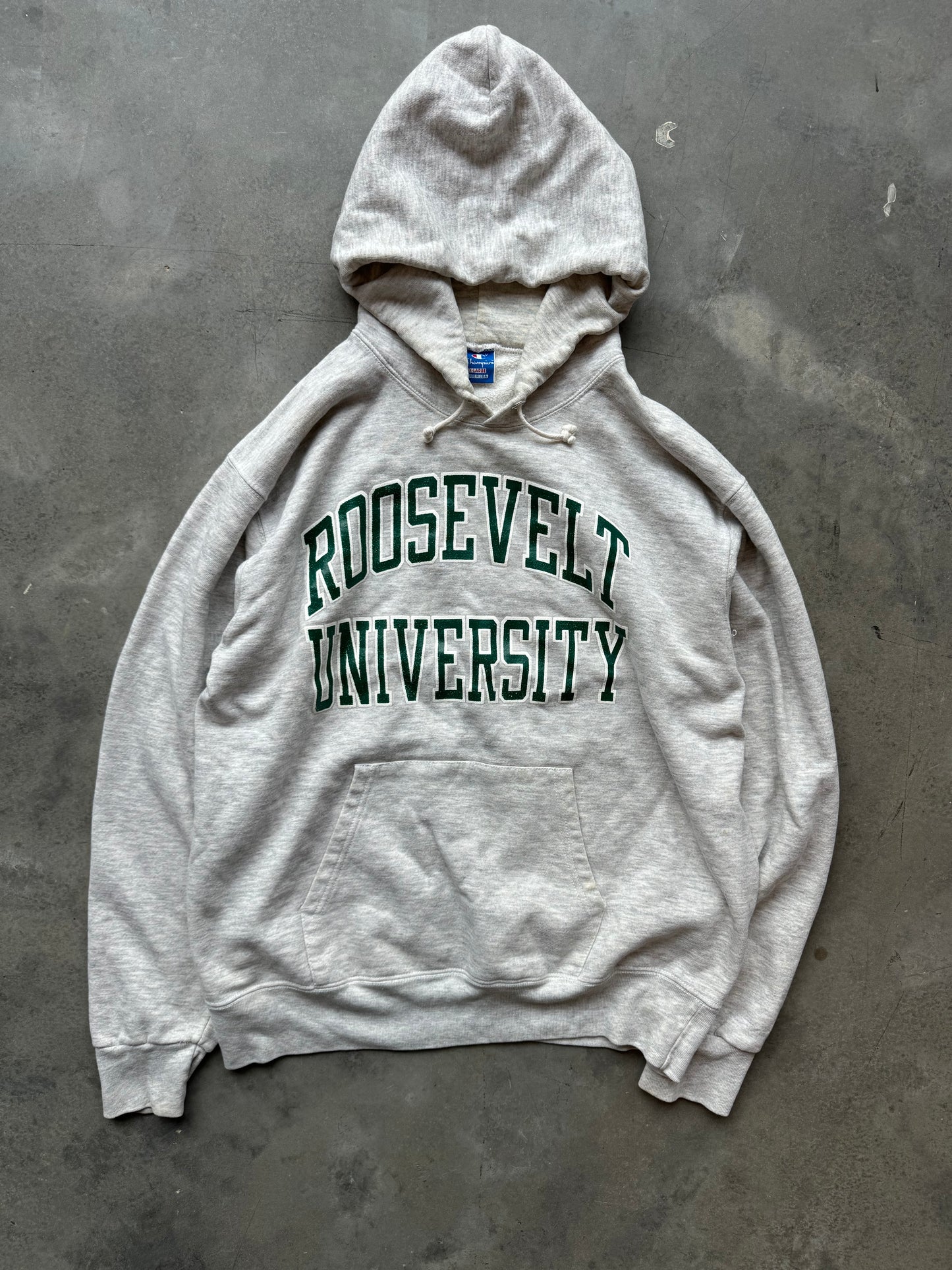 80’s Roosevelt University Vintage Heather Grey Champion College Hoodie (XL)