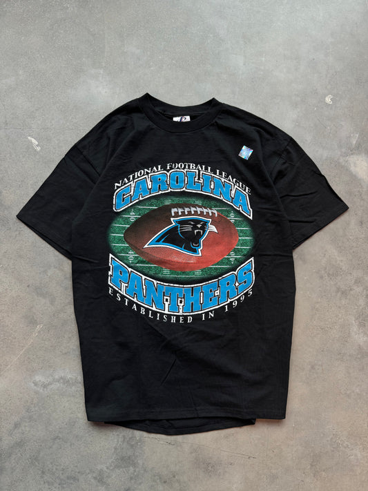 90’s Carolina Panthers Vintage Logo Athletic NFL Arch Spellout Tee - Deadstock (Large)