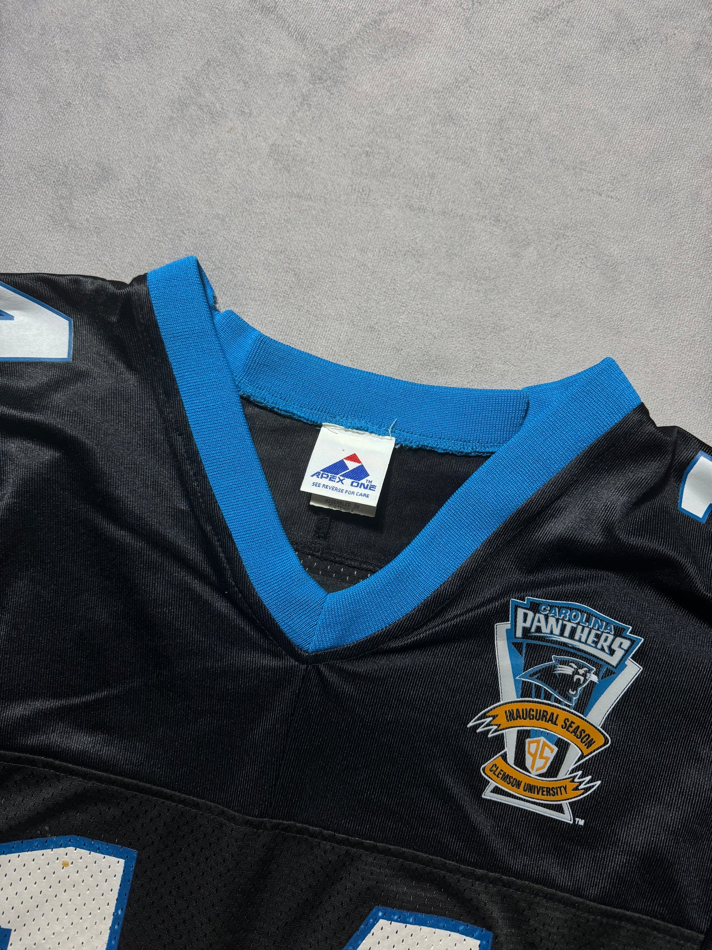 1995 Carolina Panthers Vintage Black Apex One Inaugural Season Patch NFL Jersey (XL)