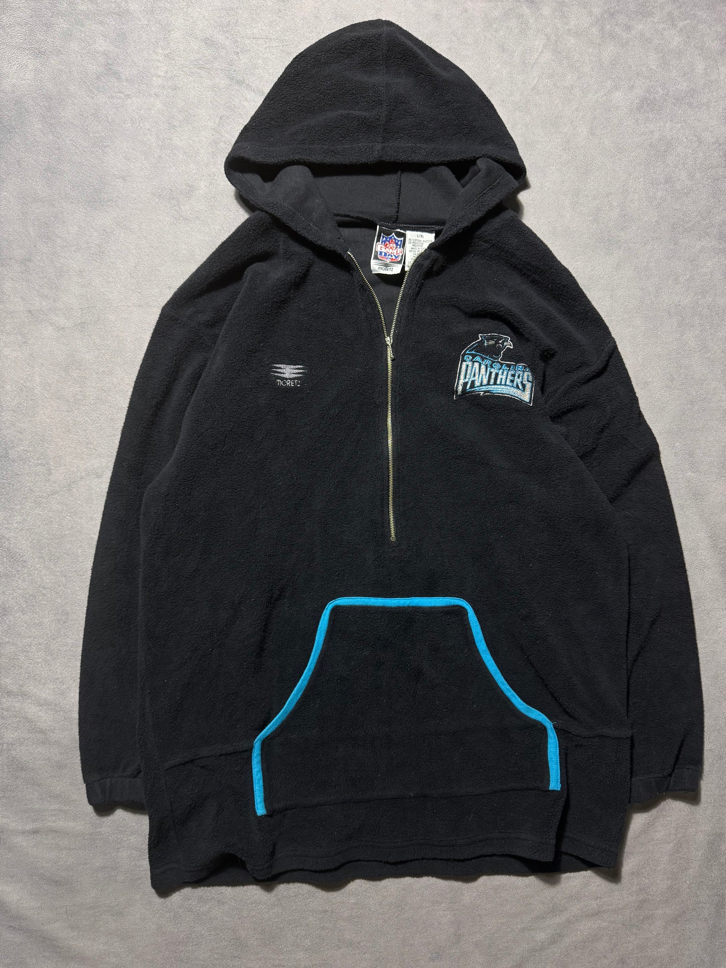 1995 Carolina Panthers Vintage Black Half Zip Embroidered NFL Fleece Pullover (Large)
