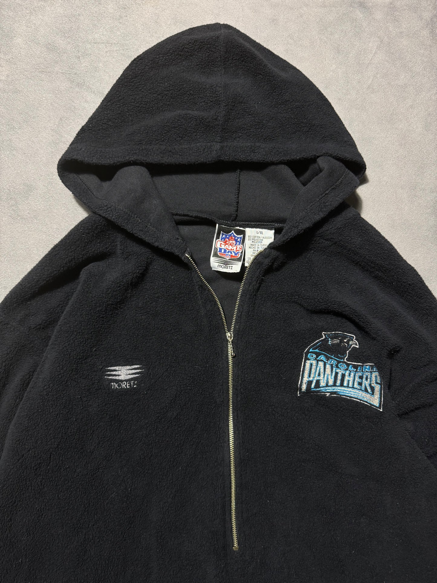 1995 Carolina Panthers Vintage Black Half Zip Embroidered NFL Fleece Pullover (Large)