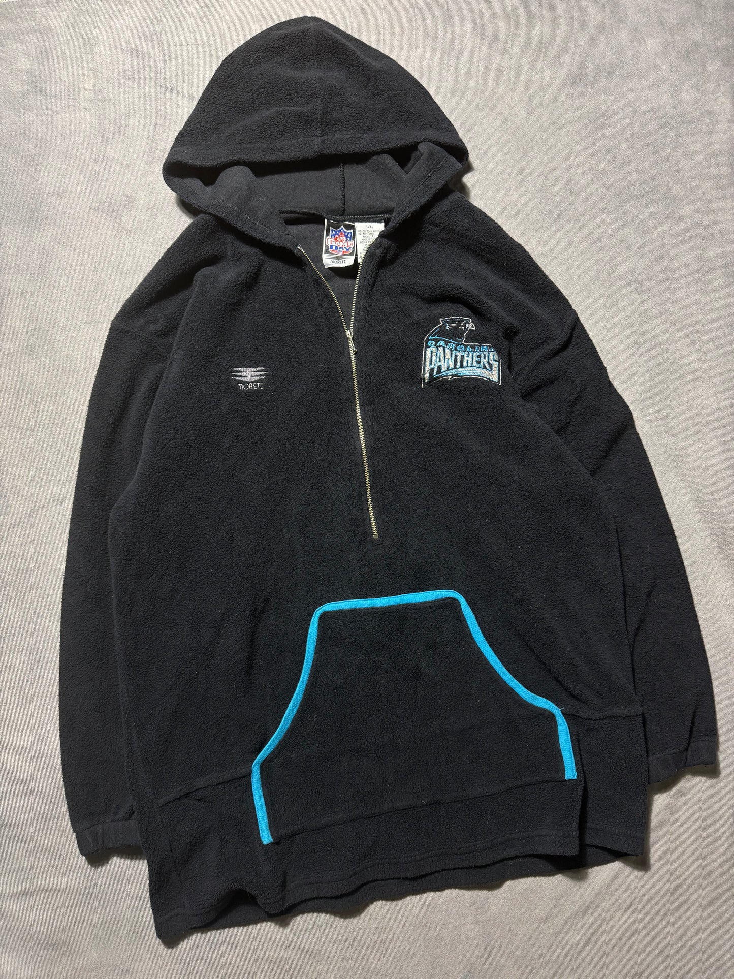 1995 Carolina Panthers Vintage Black Half Zip Embroidered NFL Fleece Pullover (Large)