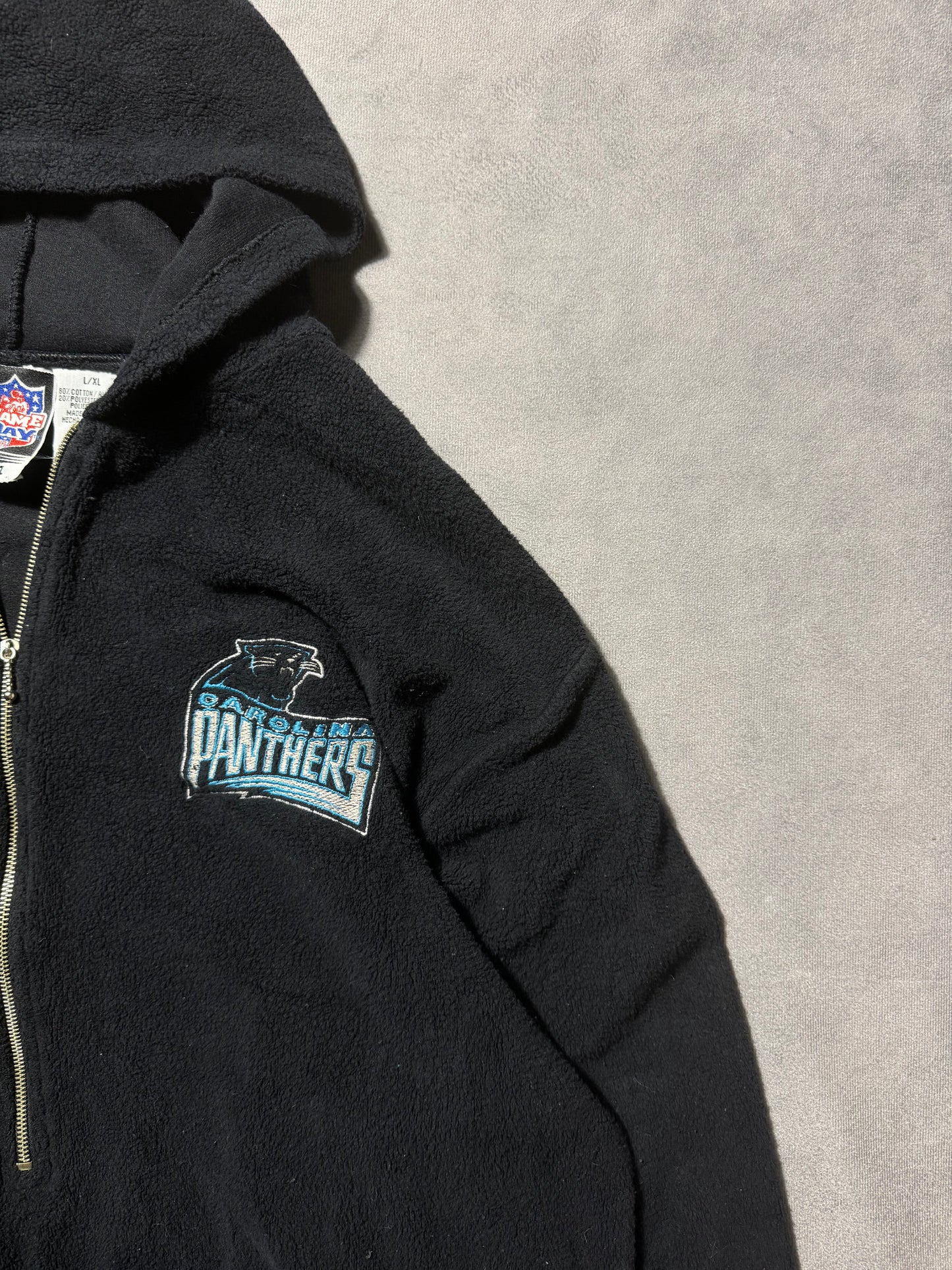 1995 Carolina Panthers Vintage Black Half Zip Embroidered NFL Fleece Pullover (Large)