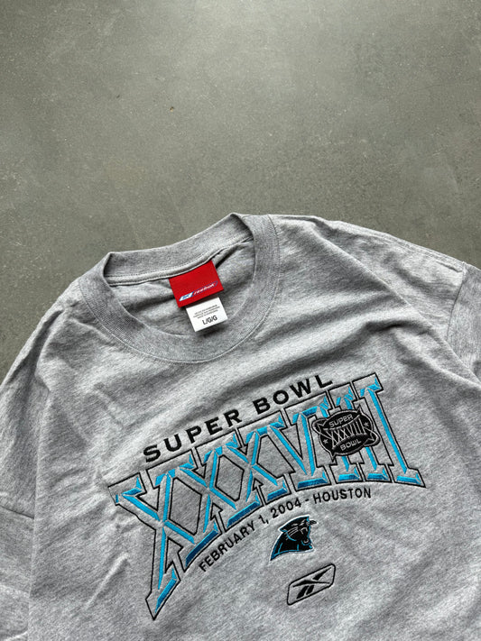 2004 Carolina Panthers Super Bowl XXXVIII Vintage Grey Embroidered Reebok Tee - Deadstock (Large)