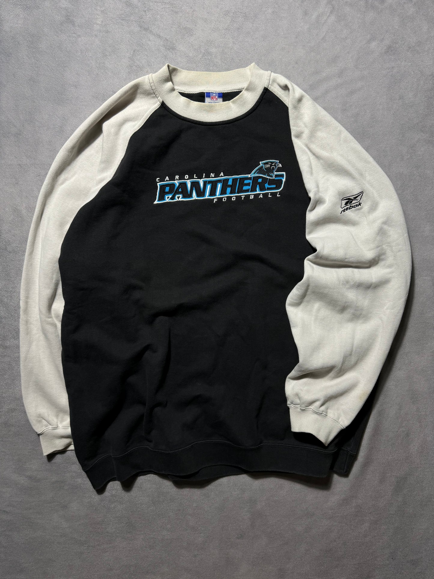00’s Carolina Panthers Vintage Black/Khaki Embroidered Reebok NFL Crewneck (XXL)