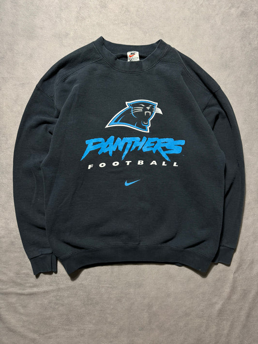 1999 Carolina Panthers Vintage Black Nike Cat Scratch Font Big Logo NFL Crewneck (Medium)