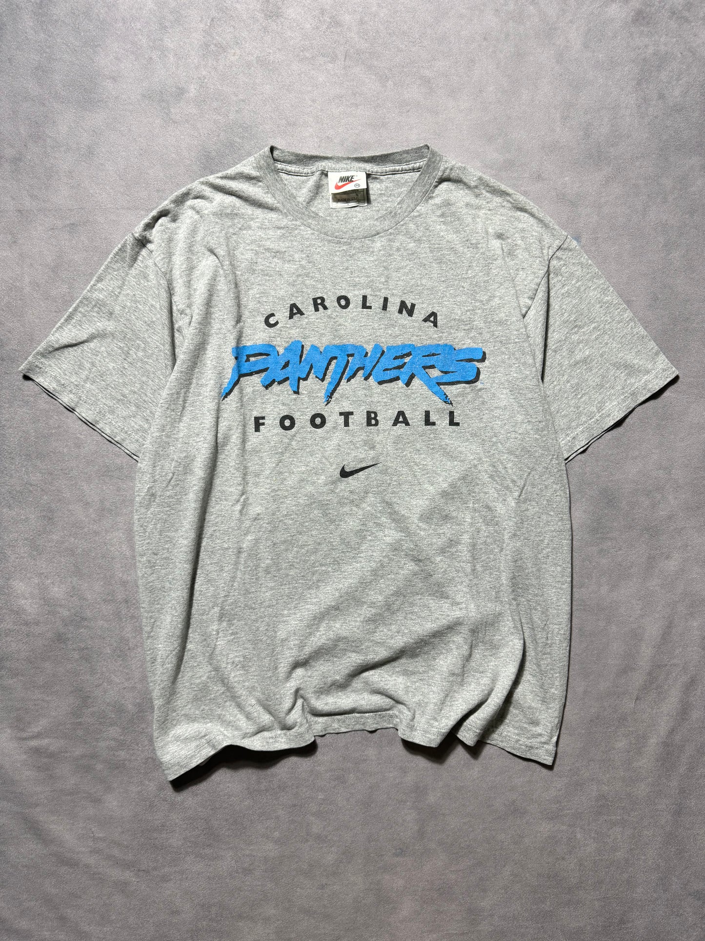 1999 Carolina Panthers Football Vintage Grey Nike Cat Scratch Font NFL Tee (Medium)