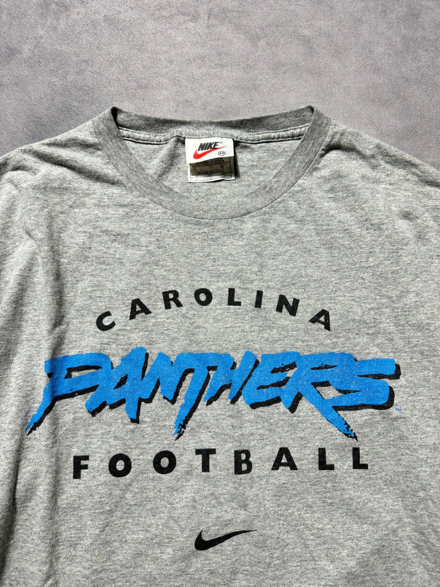 1999 Carolina Panthers Football Vintage Grey Nike Cat Scratch Font NFL Tee (Medium)