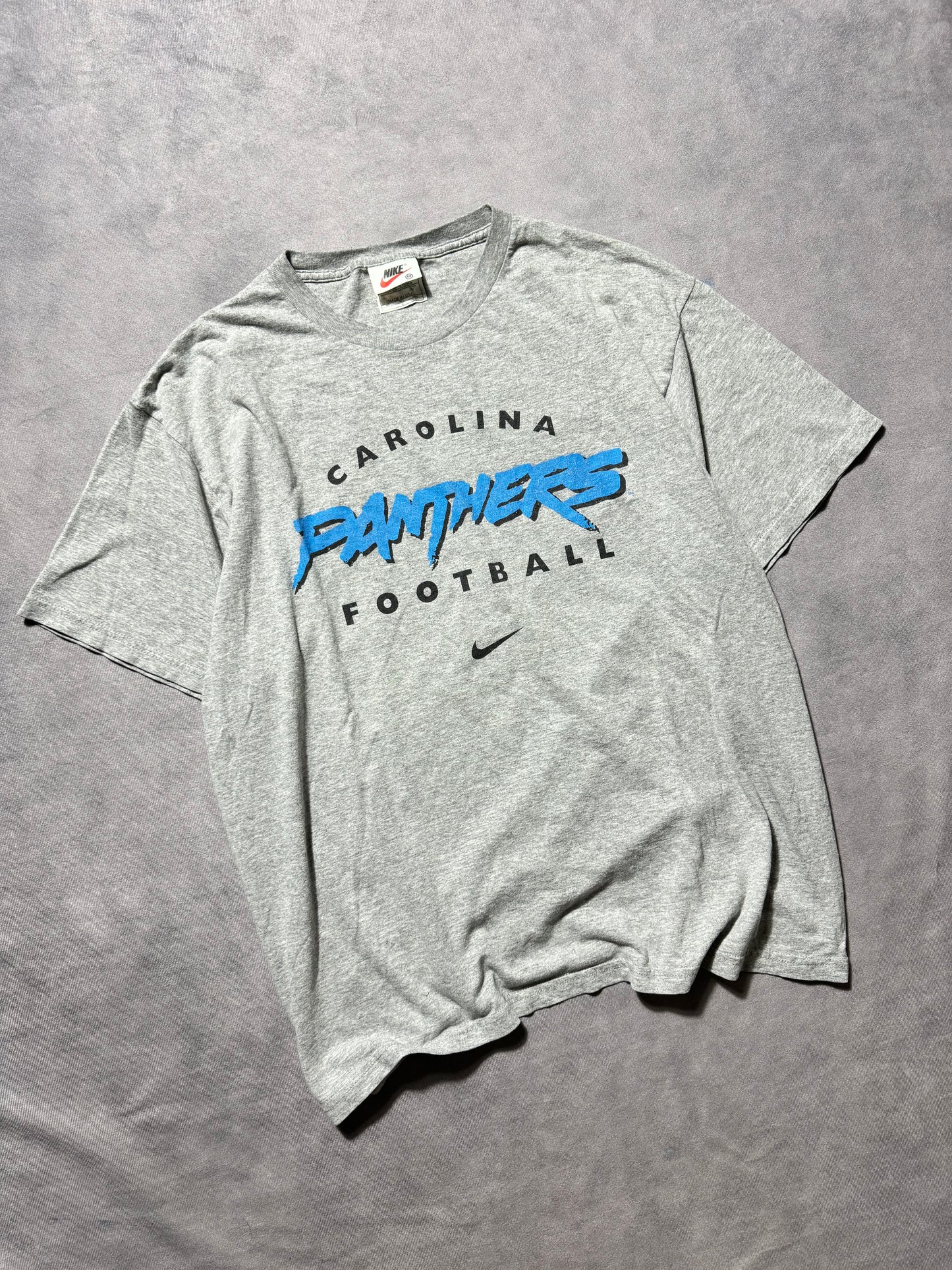 1999 Carolina Panthers Football Vintage Grey Nike Cat Scratch Font NFL Tee (Medium)
