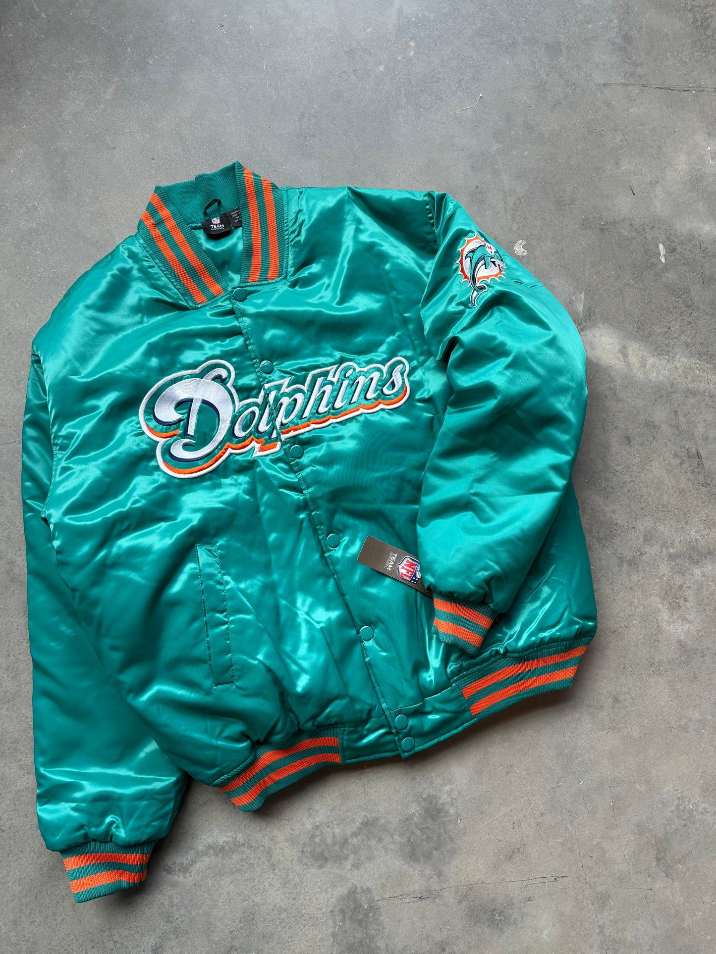 00’s Miami Dolphins Vintage Teal NFL Satin Jacket - Deadstock (Large)