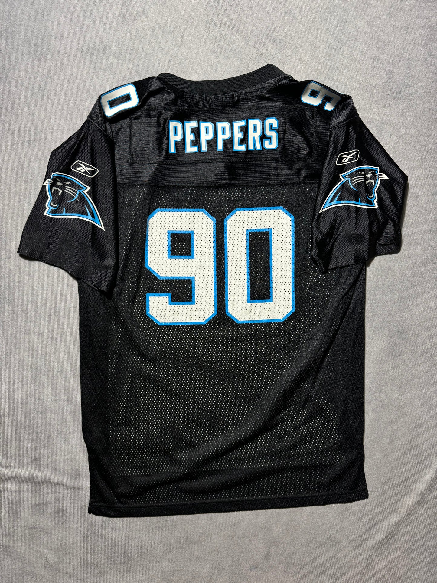 00’s Carolina Panthers Julius Peppers Vintage Two Tone Reebok NFL Jersey (Youth XL)