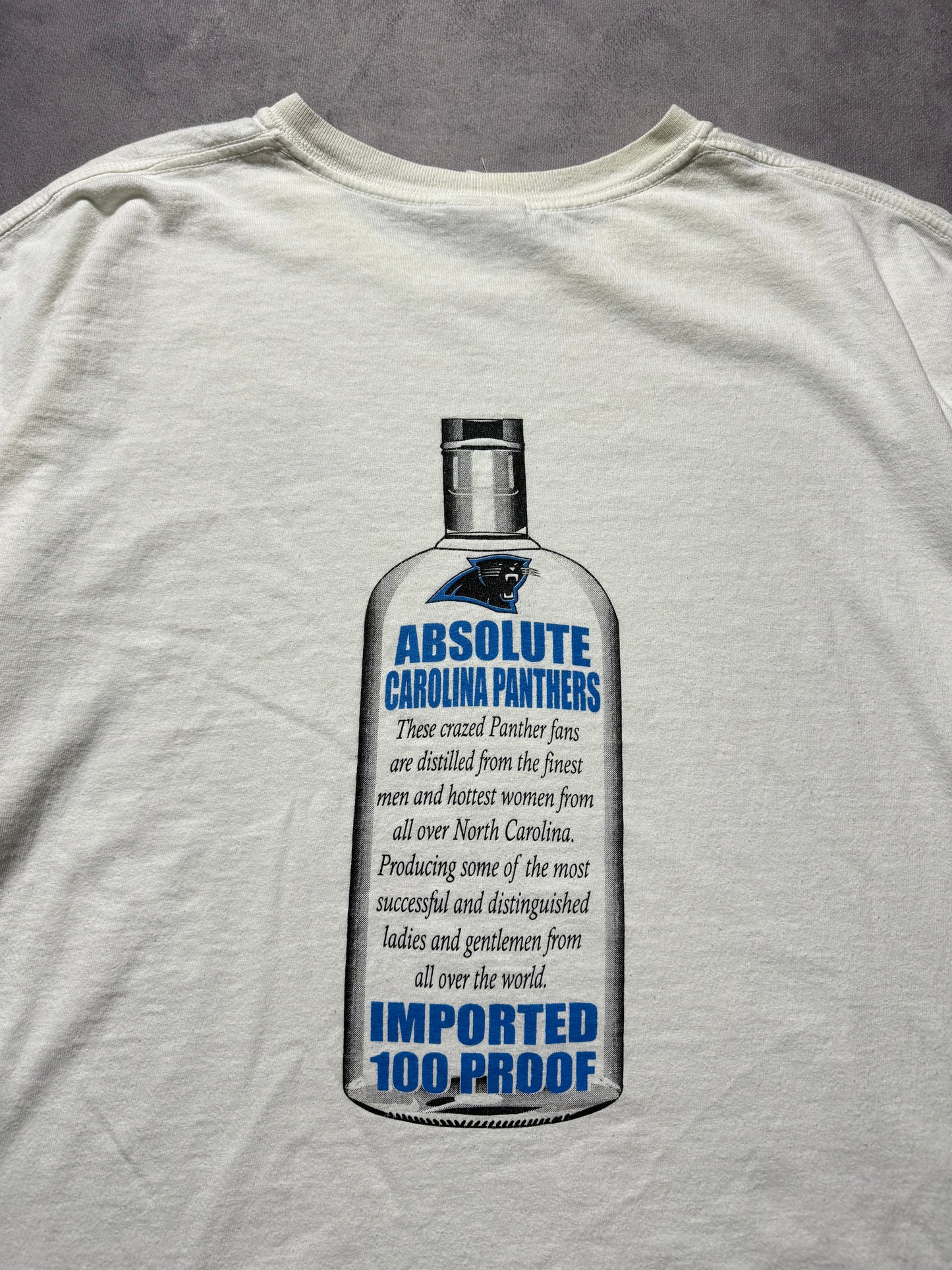 00’s Carolina Panthers Vintage White Absolut Vodka Rip NFL Parking Lot NFL Tee (XXL)