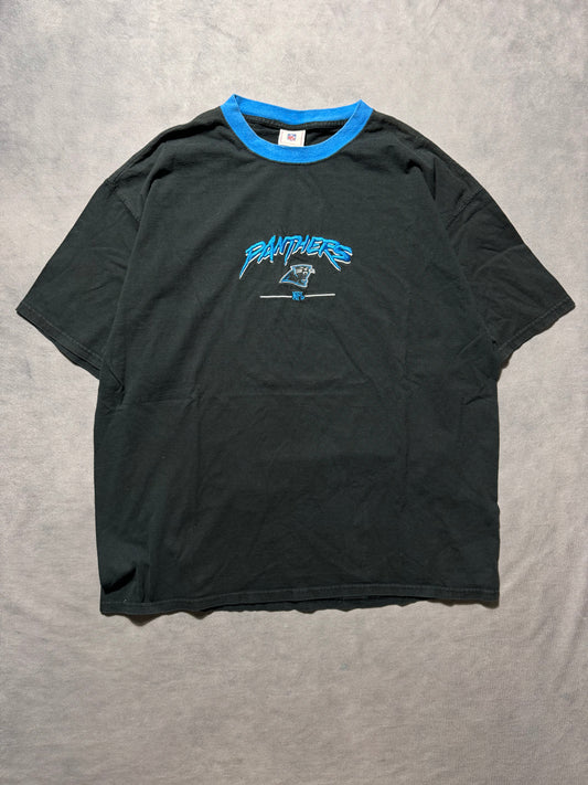00’s Carolina Panthers Vintage Black Cat Scratch Font Embroidered NFL Tee (XXL)