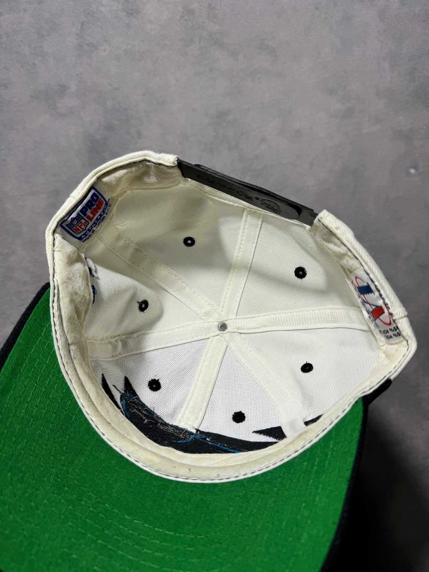 90’s Carolina Panthers Vintage White Dome Logo Athletic Shark Tooth NFL Snapback Hat (OSFA)