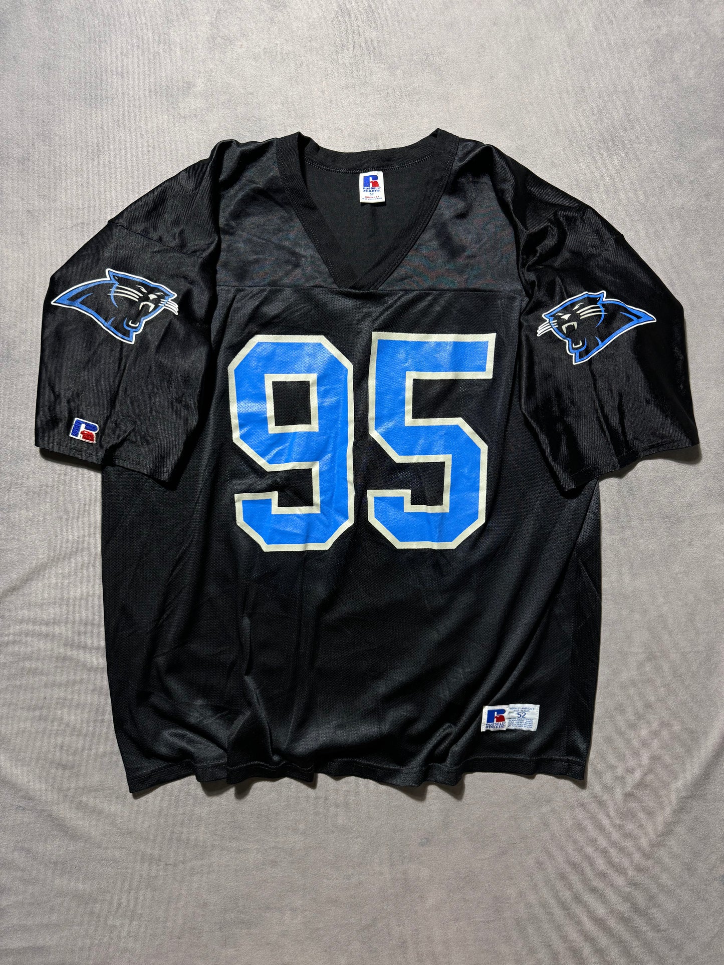 1995 Carolina Panthers Vintage Black Russell Athletic Inaugural Season #95 Practice Style NFL Jersey (52/XXL)