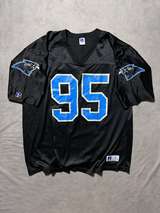 1995 Carolina Panthers Vintage Black Russell Athletic Inaugural Season #95 Practice Style NFL Jersey (52/XXL)
